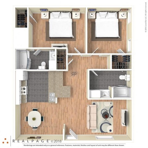 Floor plan for 2 beds, 2 baths, 1008 sqft