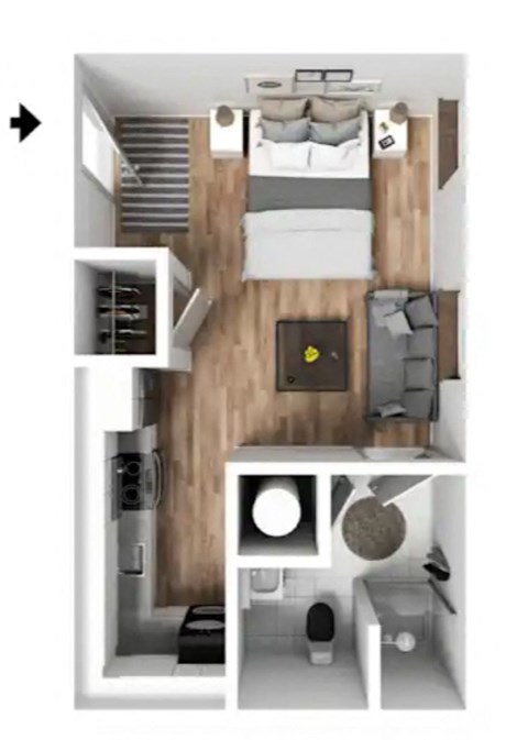Floor plan for studio, 1 bath, 425 sqft