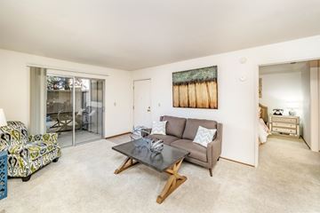 Cameron Park apartment for rent - A living room with a couch, coffee table, and a painting on the wall.