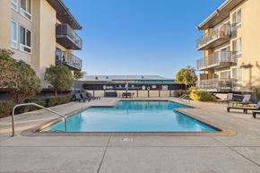 Alameda apartment for rent - A swimming pool in a residential area with a building in the background.
