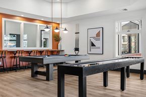 Parker apartment for rent - A pool table in a room with a chair, a mirror, and a framed picture on the wall.