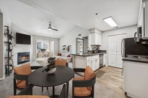 Benicia apartment for rent - A modern kitchen with a dining table set for four.