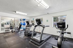 Vancouver apartment for rent - A gym with treadmills, exercise bikes, and other equipment.