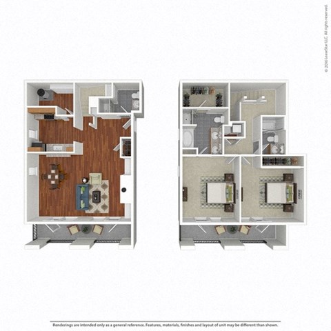 Floor plan for 2 beds, 2.5 baths, 1584 sqft