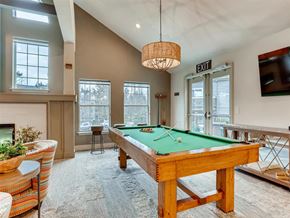 Renton apartment for rent - A pool table is in the middle of a room with a chair and a plant.