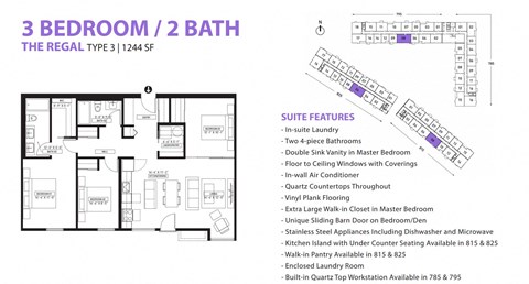 Floor plan for 3 beds, 2 baths, 1244 sqft
