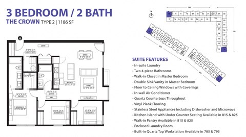 Floor plan for 3 beds, 2 baths, 1186 sqft