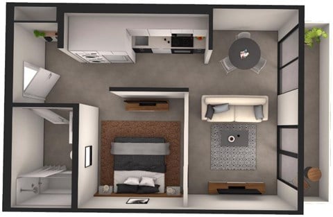 Floor plan for 1 bed, 1 bath, 530 sqft