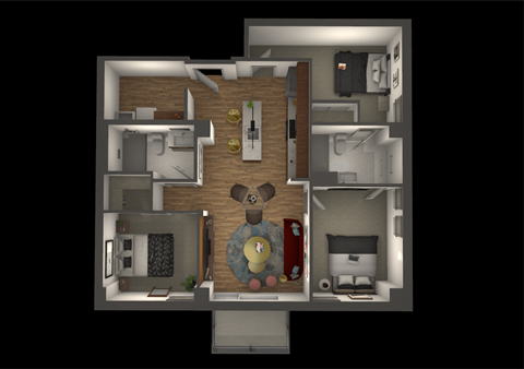 Floor plan for 3 beds, 2 baths, 946 sqft