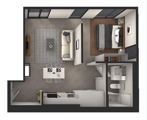 Floor plan for 1 bed, 1 bath, 691 sqft