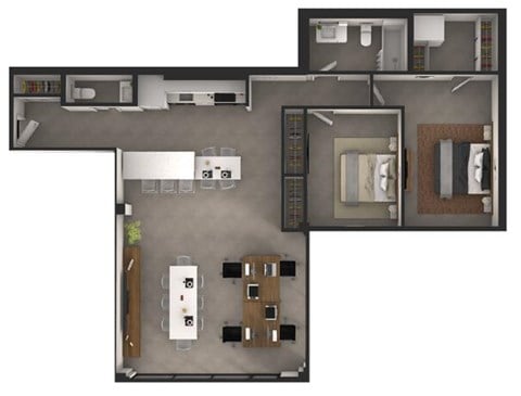 Floor plan for 2 beds, 1.5 baths, 1244 sqft