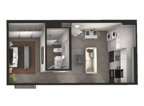 Floor plan for 1 bed, 1 bath, 515 sqft
