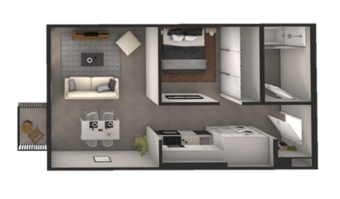 Floor plan for 1 bed, 1 bath, 565 sqft