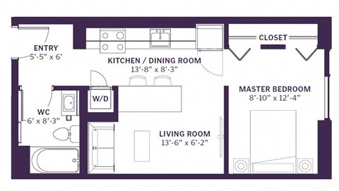 Floor plan for studio, 1 bath, 440 sqft