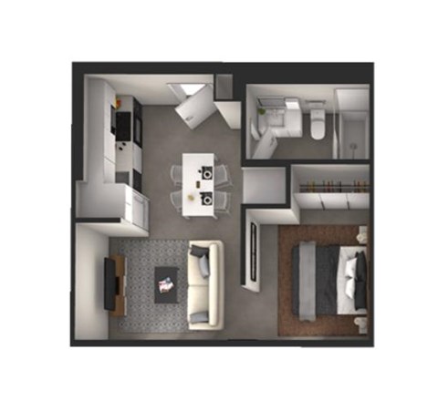 Floor plan for 1 bed, 1 bath, 461 sqft