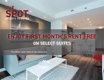 Winnipeg apartment for rent - A modern living room with a white sofa and a coffee table is on display.