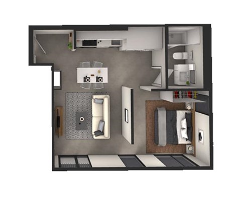 Floor plan for 1 bed, 1 bath, 532 sqft