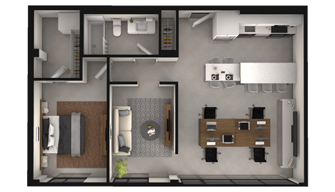 Floor plan for 1 bed, 1 bath, 950 sqft