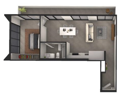 Floor plan for 1 bed, 1 bath, 687 sqft