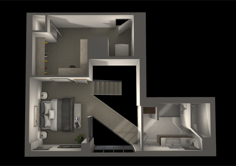 Floor plan for 1 bed, 1.5 baths, 1315 sqft
