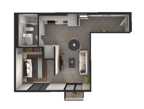 Floor plan for 1 bed, 1 bath, 527 sqft