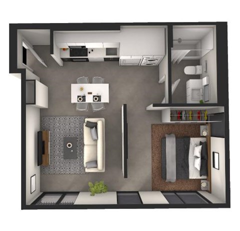 Floor plan for 1 bed, 1 bath, 519 sqft
