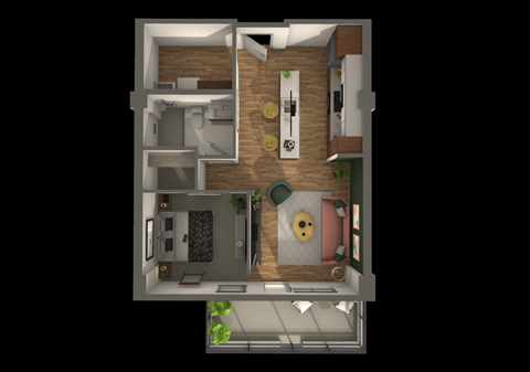 Floor plan for 1 bed, 1 bath, 585 sqft