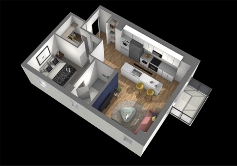 Floor plan for 1 bed, 1 bath, 650 sqft