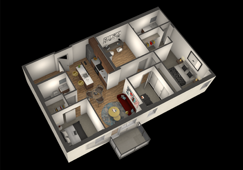 Floor plan for 3 beds, 2 baths, 1170 sqft
