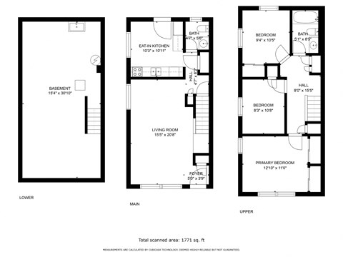 Floor plan for 3 beds, 1.5 baths, 1152 sqft