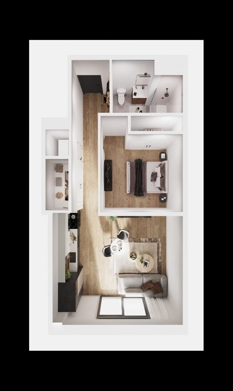 Floor plan for 1 bed, 1 bath, 712 sqft