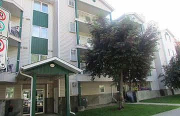 Regina condo for rent - A tree is in front of a building with a green awning.