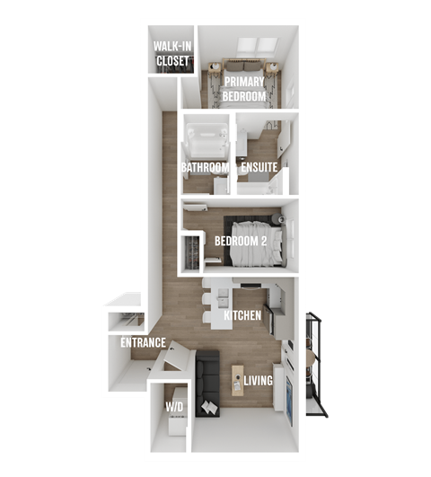 Floor plan for 2 beds, 2 baths, 867 sqft