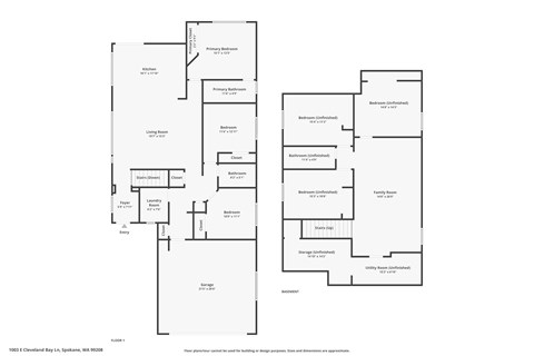 Floor plan for 3 beds, 2 baths, 1851 sqft