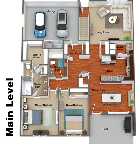 Floor plan for 4 beds, 3 baths, 2526 sqft