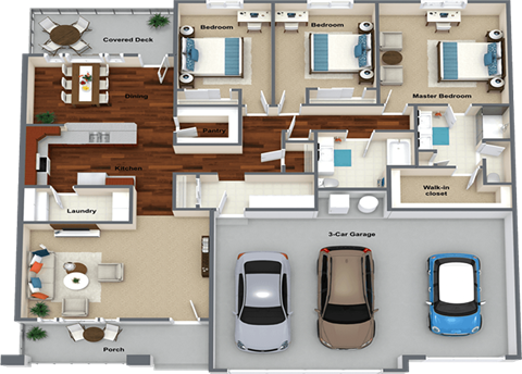 Floor plan for 3 beds, 2 baths, 1898 sqft
