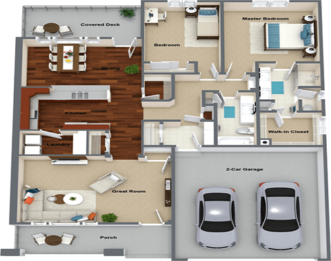 Floor plan for 2 beds, 2 baths, 1495 sqft