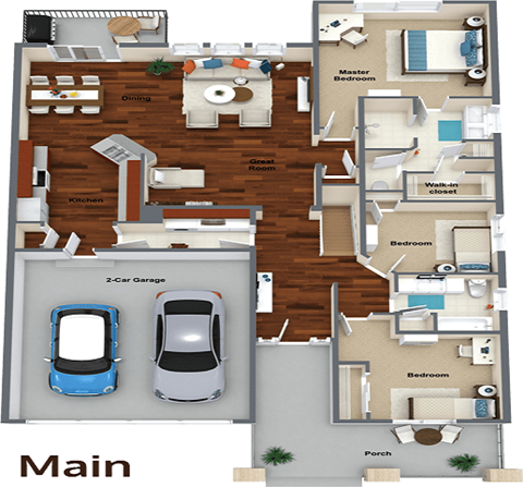 Floor plan for 3 beds, 2 baths, 1670 sqft