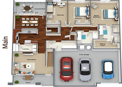 Floor plan for 3 beds, 2 baths, 2243 sqft