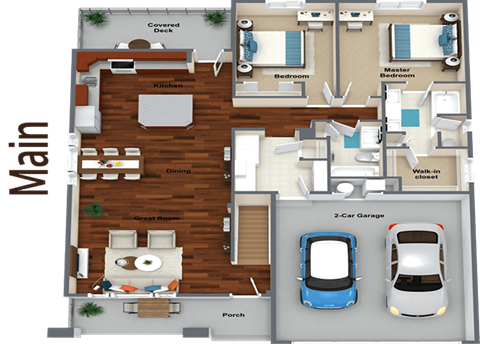 Floor plan for 2 beds, 2 baths, 1851 sqft