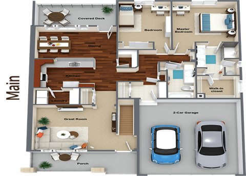 Floor plan for 2 beds, 2 baths, 1851 sqft