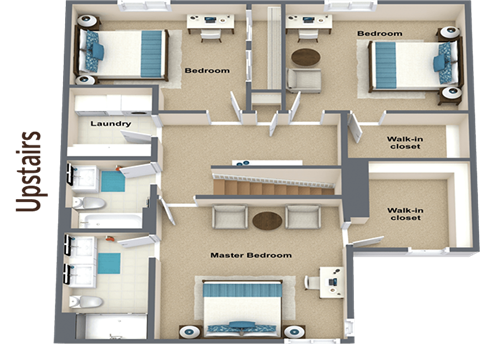 Floor plan for 3 beds, 2.5 baths, 1627 sqft