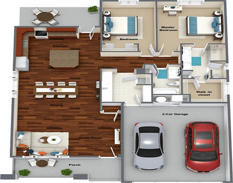Floor plan for 2 beds, 2 baths, 1495 sqft