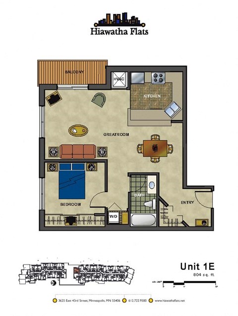Floor plan for 1 bed, 1 bath, 804 sqft