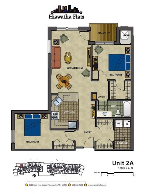 Floor plan for 2 beds, 1 bath, 1035 sqft
