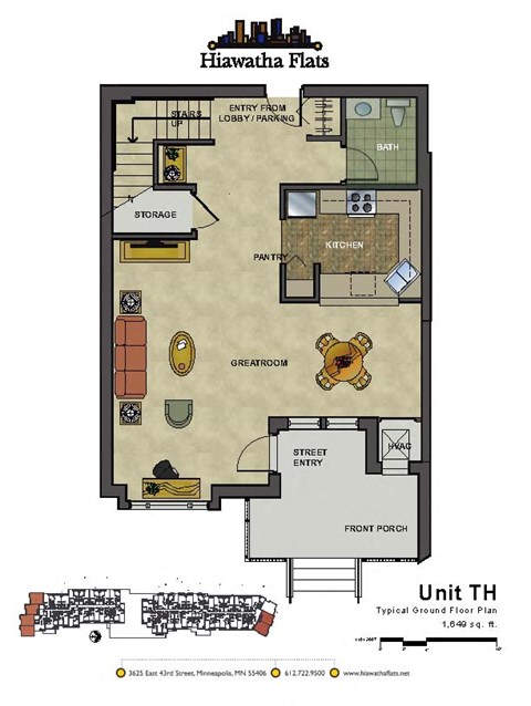 Floor plan for 2 beds, 2 baths, 1649 sqft