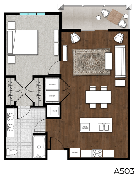 Floor plan for 1 bed, 1 bath, 920 sqft