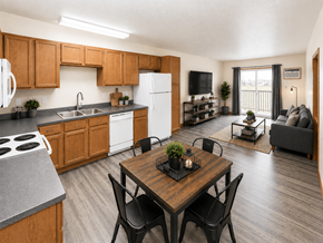 Fargo apartment for rent - A kitchen with a dining table and chairs in the foreground.