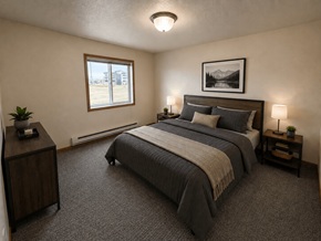 Fargo apartment for rent - A bedroom with a large bed and a window.