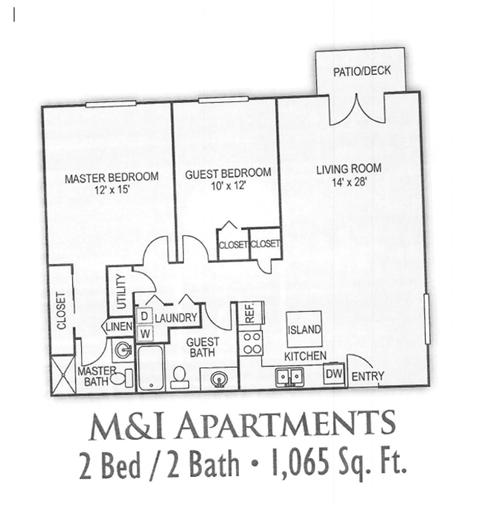 Floor plan for 2 beds, 2 baths, 1100 sqft